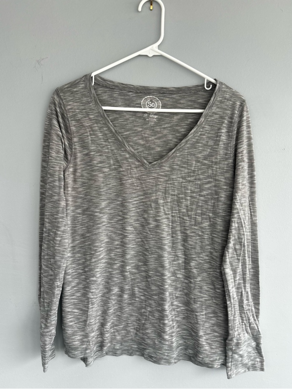 Gray Marled V-Neck Long Sleeve Top